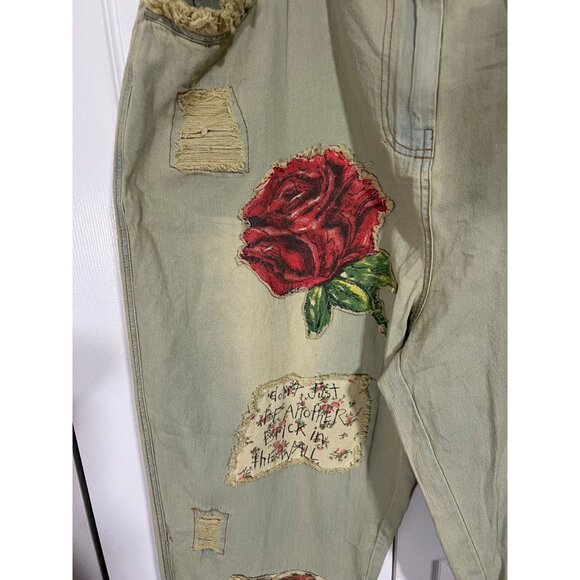 A Rare Bird Handmade Distressed Cotton Patchwork Pants With Unique Embroidered D - Picture 3 of 16